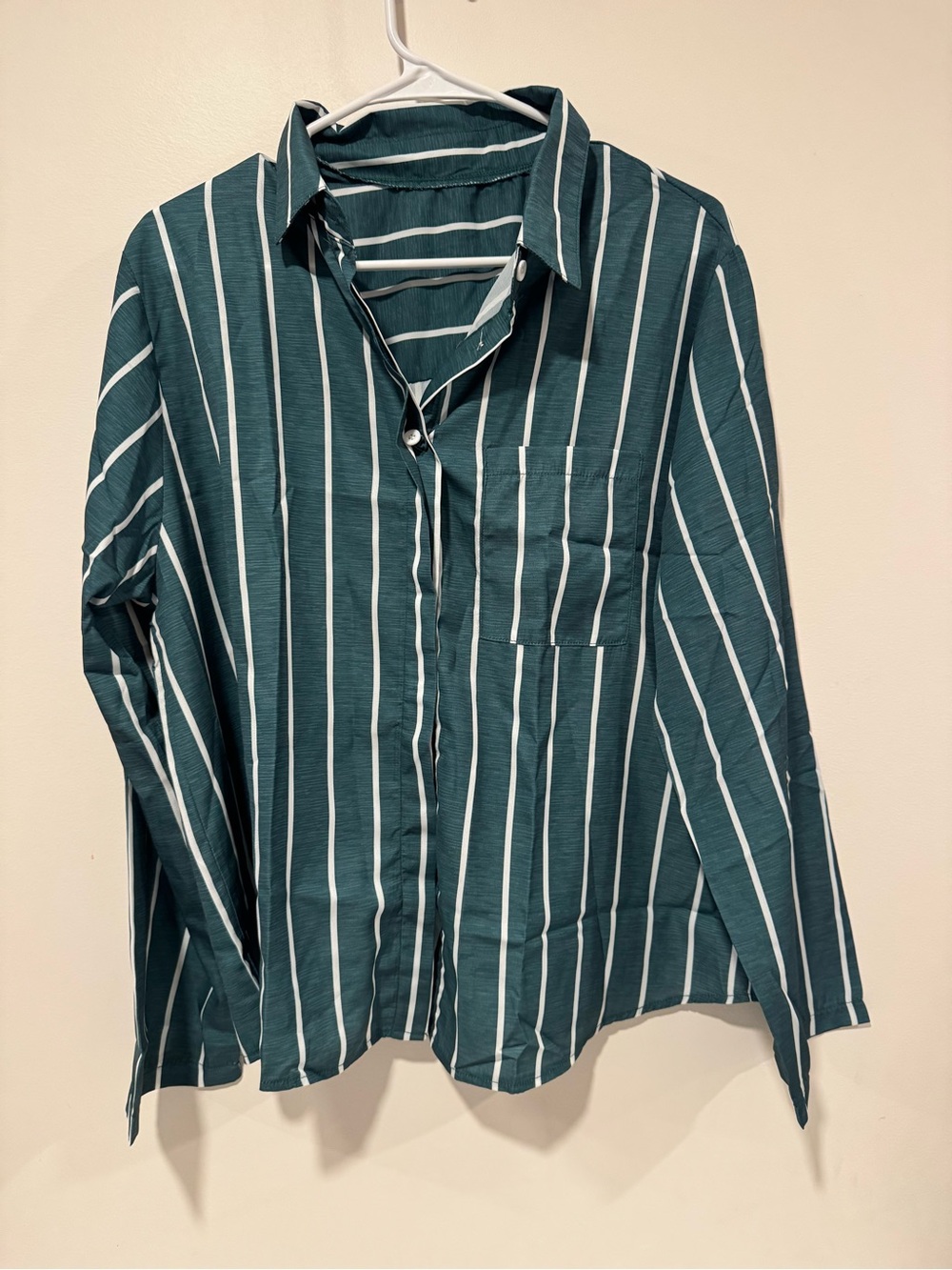 SHEIN Green Vertical Stripe Button-Up Shirt Women’s XXL